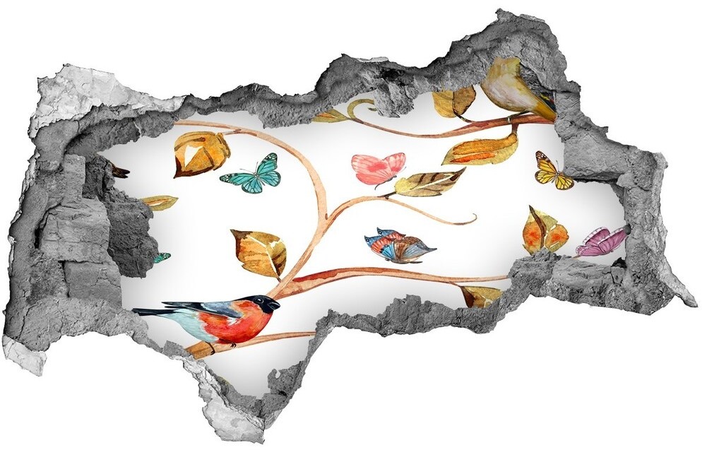 Wallmuralia.pl Dziura 3d fototapeta naklejka Ptaki i motyle