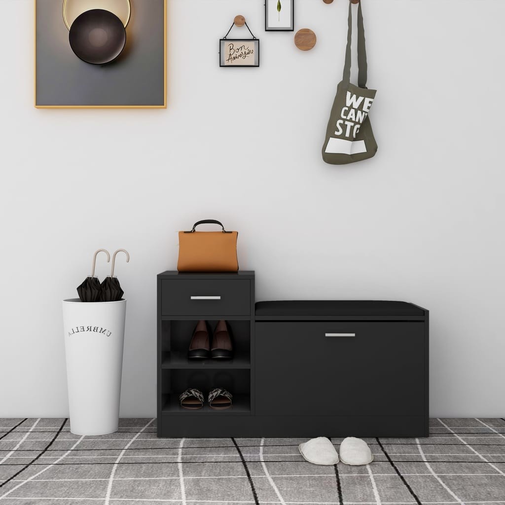 vidaXL Ławka z miejscem na buty, czarna, 94,5x31x57 cm, płyta wiórowa