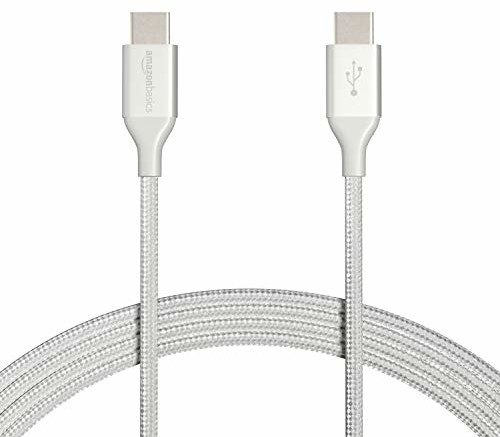 AmazonBasics kabel połączeniowy, USB typu C na USB typu C, standard USB 2.0, podwójnie pleciony nylon, 3 m, srebrny UTC-C-C-2.0-10FT-SLV