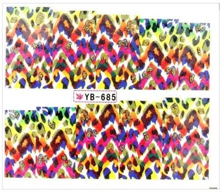 Allepaznokcie Naklejki wodne do paznokci arkusz 6,5 x 5,5 cm na 10 palców yb Nr 685