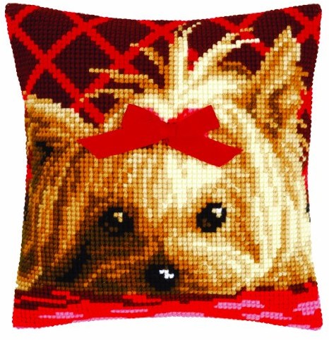 Vervaco vervaco PN 0146989 poduszka Yorkshire ścieg krzyżykowy z kokardką PN-0146989