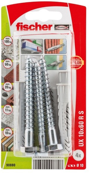 Fischer Kołki uniwersalne z wkrętami UX 10 x 60 mm KL 4 szt. 90880