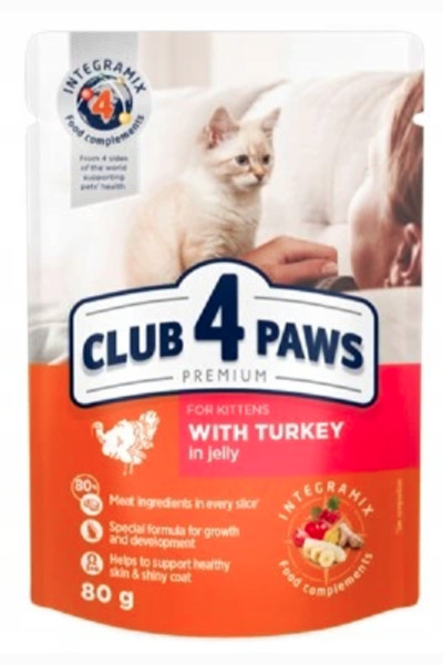 CLUB 4 PAWS CLUB 4 PAWS FOR KITTENS WITH TURKEY IN JALLY 80G