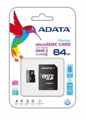 A-Data MicroSDXC Class 10 64GB + adapter  (AUSDX64GUICL10-RA1)