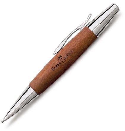 Faber-Castell 138382 e-motion ołówek obrotowy, drewno gruszy, wkład: 1,4 mm, w opakowaniu na prezent, korpus: brązowy, srebrny F138382