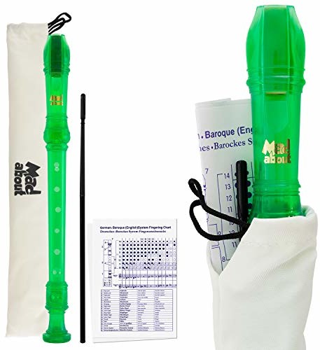 Mad About Mad About REC03 Rejestrator opisu, sopran szkolny z torbą, prętem do czyszczenia i wykresem palców, zielony, MA-REC03 MA-REC03