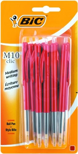 BIC M10 długopis z zapięcie na zatrzask, szpic M, 10 sztuki, czerwony 802074