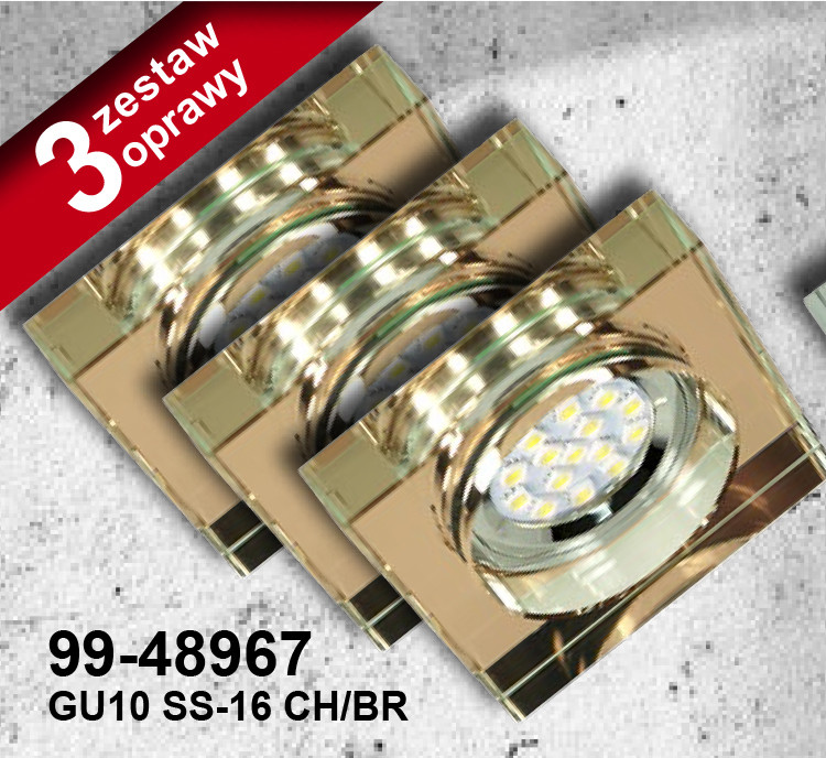 Candellux Zestaw Trzech Opraw Ss-16 Ch/Br 3X3W Gu10 Led Z Żarówką Led Opr Strop Stała Kwadratowa Szkło Brązowe 99-48967