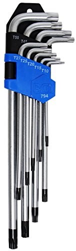 BGS zestaw o profilu T-klucz kątowy z otworem na długie strony, T10  50, bardzo długie, 9-częściowy, 794