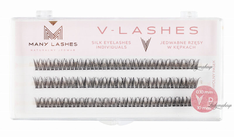 Many Beauty Many Beauty - Many Lashes - V-LASHES - Silk Eyelashes Individual - Jedwabne rzęsy w kępkach - Fish Tale - 0.10 STRONG - D-10mm