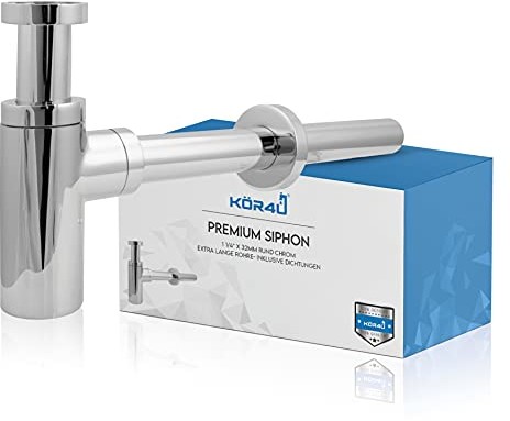 kör4u kör4u Premium Design syfon okrągły, syfon do filiżanek, syfon rurowy do umywalek, bardzo długa rura, uniwersalny chrom, wraz z uszczelkami - 1 1/4 x 32 mm K12518