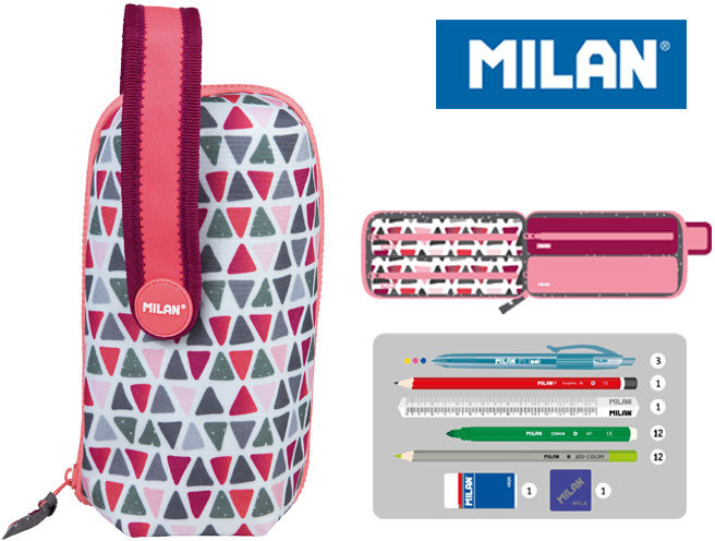MILAN multipiórnik owalny z 4 piórnikami, Geo, różowy