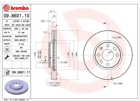 BREMBO Tarcza hamulcowa 09.8601.11