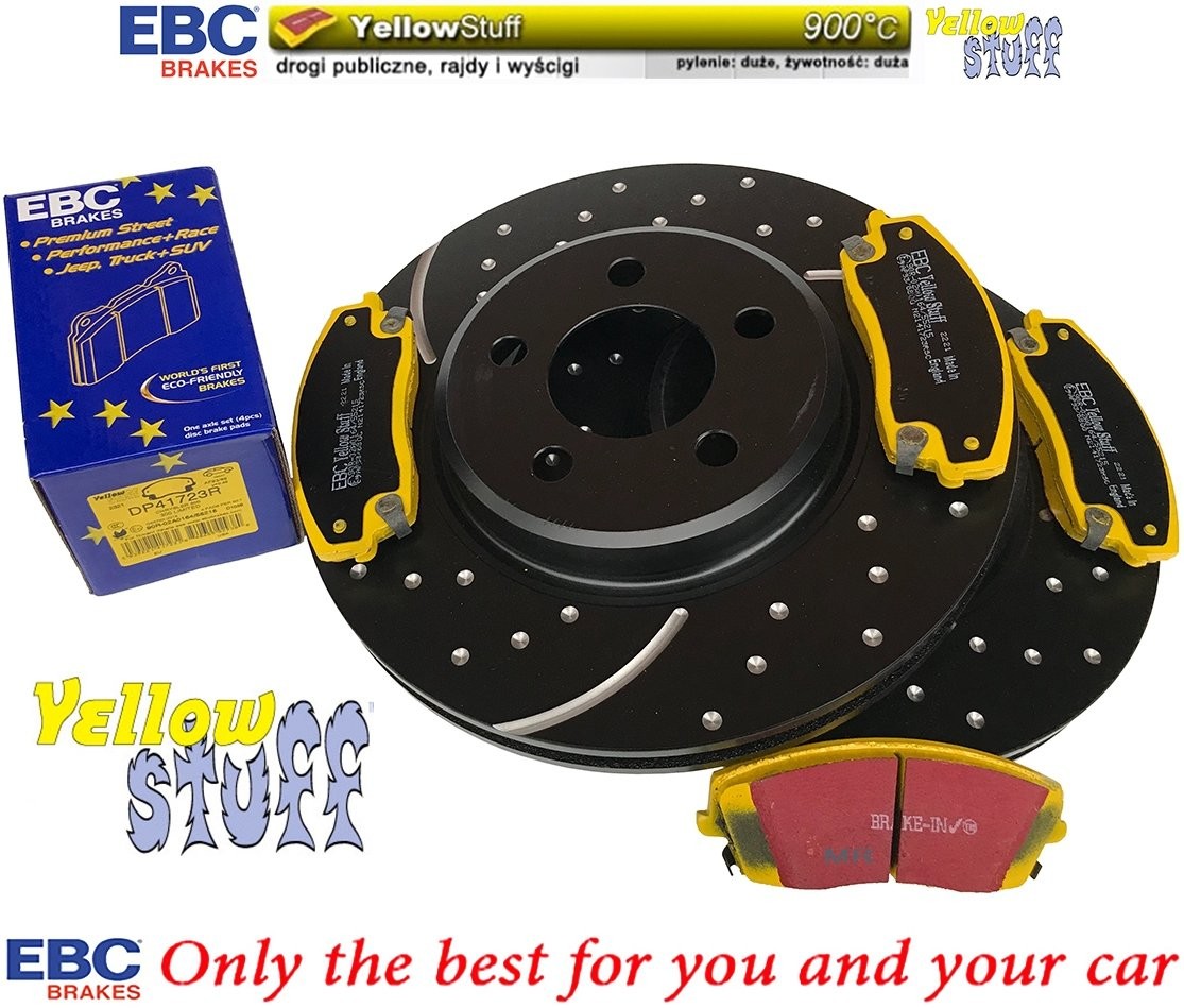 EBC Brakes Przednie klocki YellowStuff + WIERCONE NACINANE tarcze hamulcowe 320mm EBC seria GD Dodge Charger GD7240+DP41723R