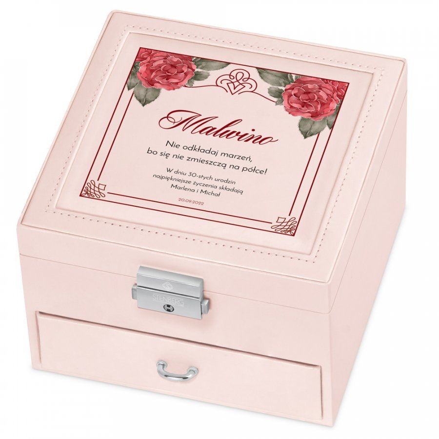 Murrano Szkatułka na Biżuterię Różowa z Nadrukiem Na Urodziny SZKT-BR-022