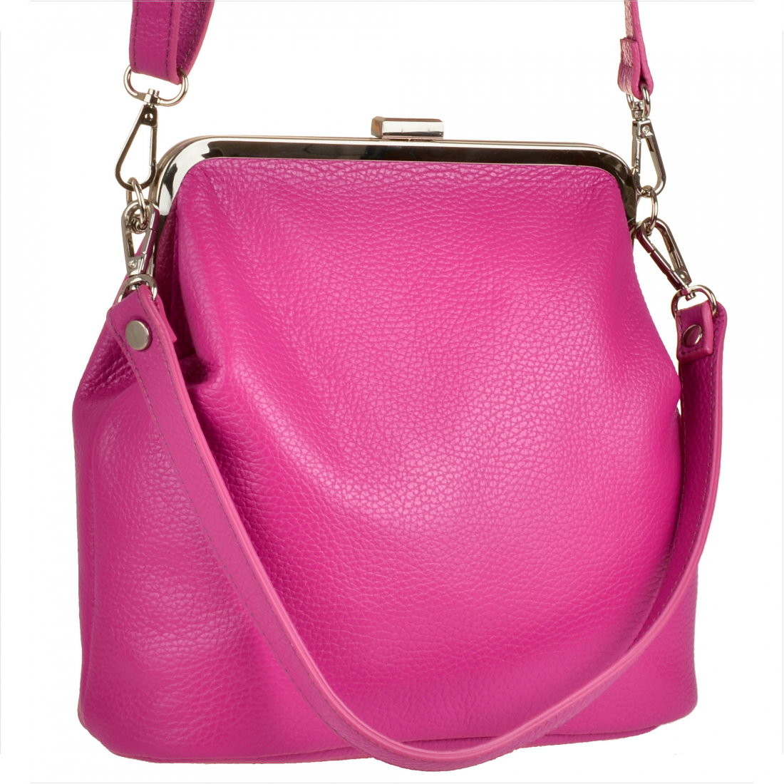 Genuine Leather Damska torebka fuksja skóra naturalna bigiel -