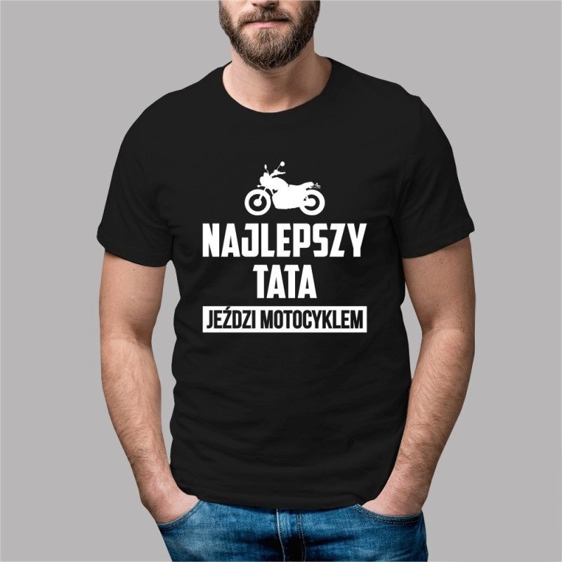 Koszulkowy Najlepszy tata jeździ motocyklem - męska koszulka z nadrukiem