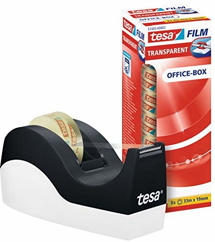 tesa Easy Cut Orca dozownik taśmy klejącej (antypoślizgowy, łatwy w użyciu, czyste cięcie z 8 rolkami folii tesafilm przezroczysty 33 m: 19 mm)
