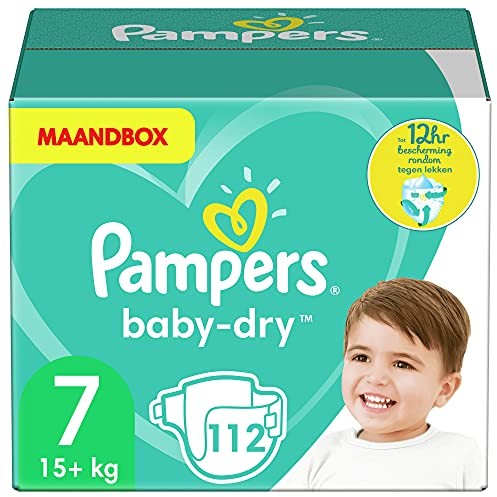 Pampers Pieluchy Baby-Dry rozm. 7, 15+kg, pudełko miesięczne (112 pieluch), ochrona przed wyciekiem do 12 godzin