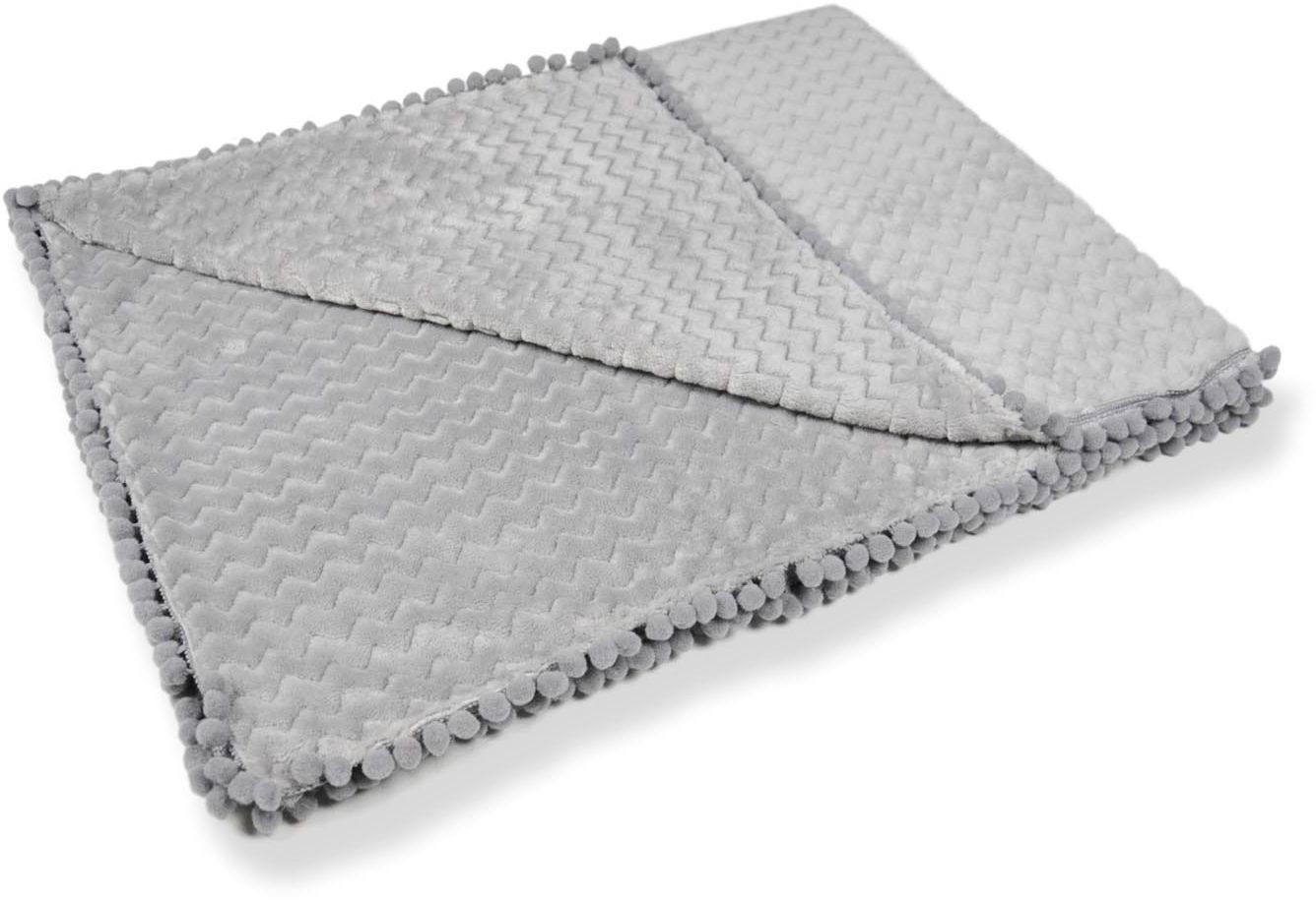 kocyk minky wave z szarymi pomponami szary 100x75cm 10075mwszp/grey