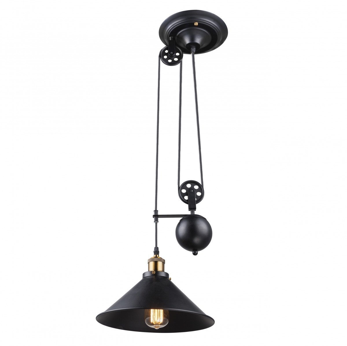 Globo Lighting Industrialna LAMPA wisząca LENIUS 15053 metalowa OPRAWA zwis na bloczkach loft czarny