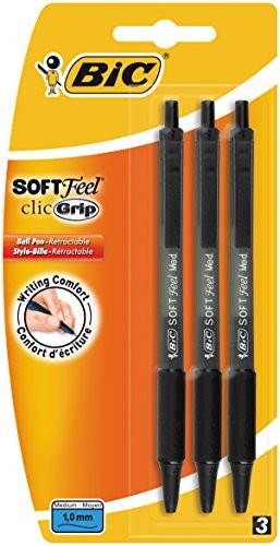 BIC druku długopis Soft Feel Clic Grip, 0,4 MM, Blister po 3 sztuki, czarny 837395