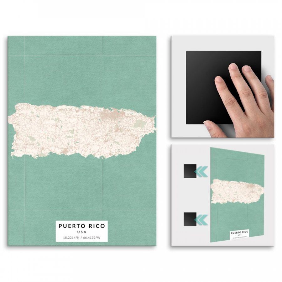 Pix4home Plakat metalowy Mapa Vintage Portoryko L POS-L-03889