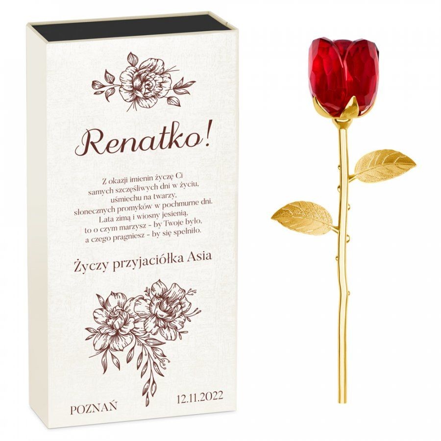 Murrano Kryształowa Róża w Personalizowanym Pudełku na Imieniny KRSZ-RZ-015