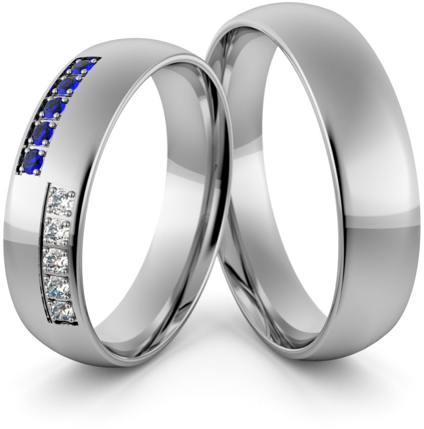 Eminence Obrączki ślubne palladowe 5 mm z szafirami i cyrkoniami - Pd-89 Pd-89-3