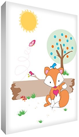 Little Helper fox1216  12 G Feel Good Art Dekoracja ścienna z mocnego płótna w nowoczesnym ilustracyjnym stylu  lis w lesie męska  20 x 30 cm Multicoloured