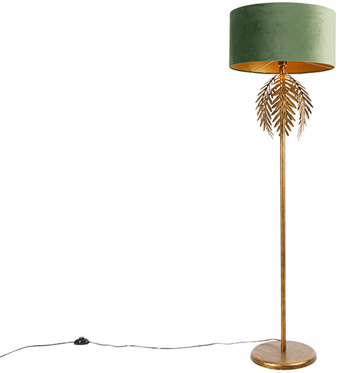 QAZQA Vintage lampa podłogowa złota klosz welurowy zielony - Botanica 103625
