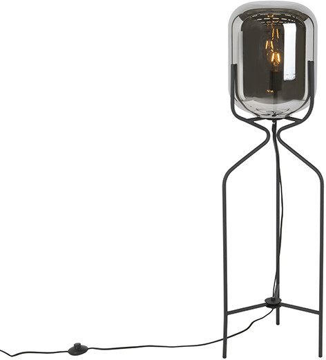 QAZQA Designerska lampa podłogowa czarna ze szkłem dymnym - Bliss 102047