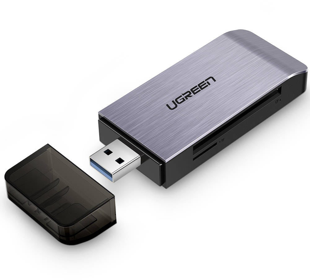 Ugreen Adapter USB 4 w 1 UGREEN czytnik kart SD + microSD (srebrny) UGR324SLV