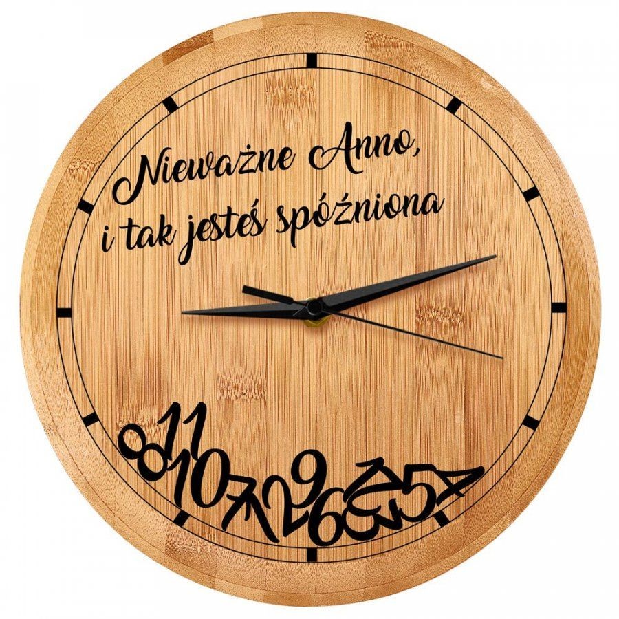 Murrano Zegar Ścienny Bambusowy Z Nadrukiem Spóźniona ZGR-UV-002