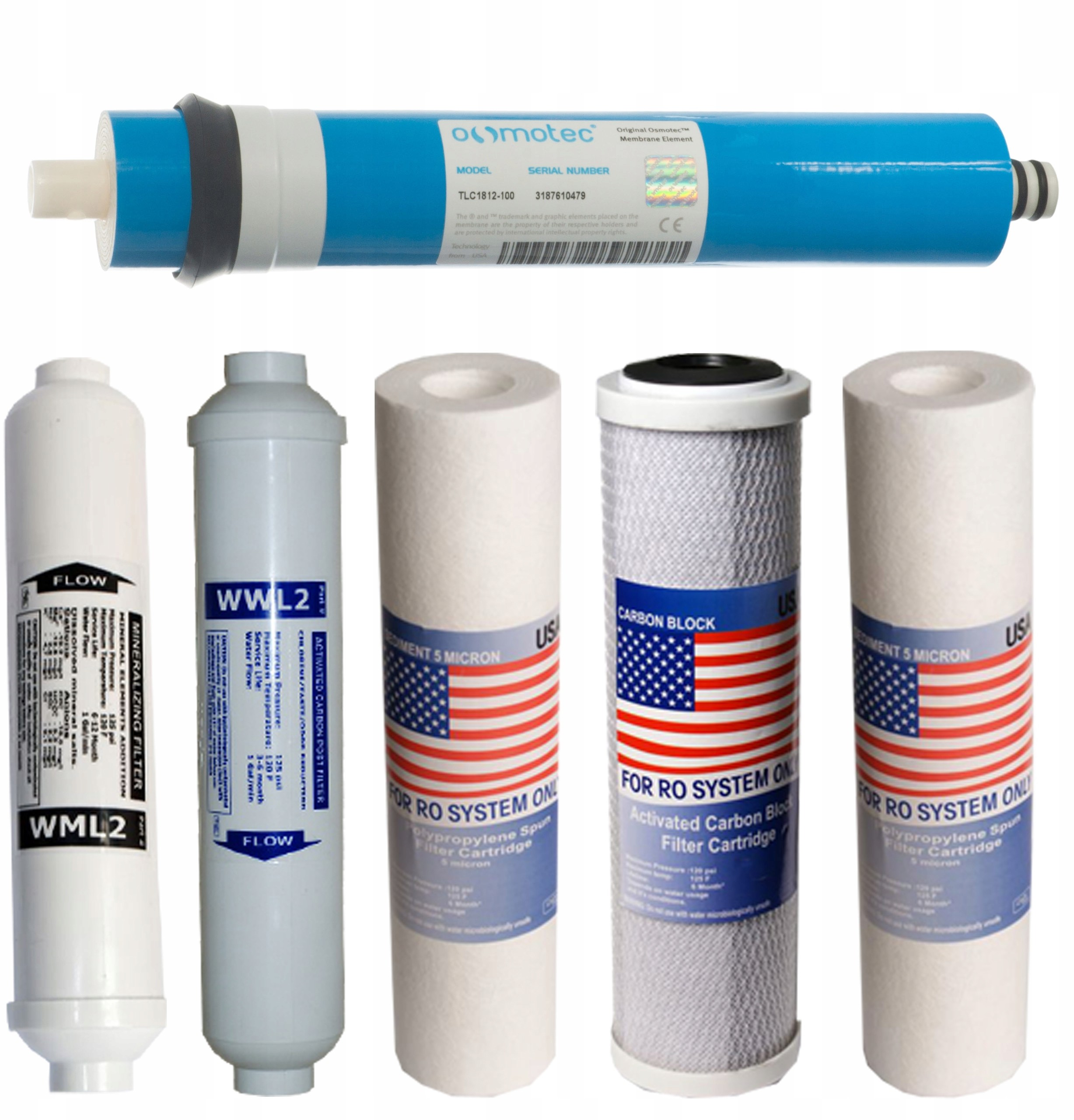 Komplet Wkładów Do Filtrów Osmoza RO6 Membrana 100