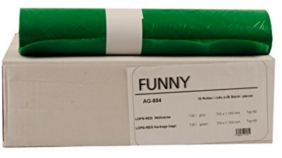 Funny LDPE-regenerowane włókna worki na śmieci, zielony, z rolkami, 120 L, typ 60, 1er Pack (1 X 250 sztuk) AG-884