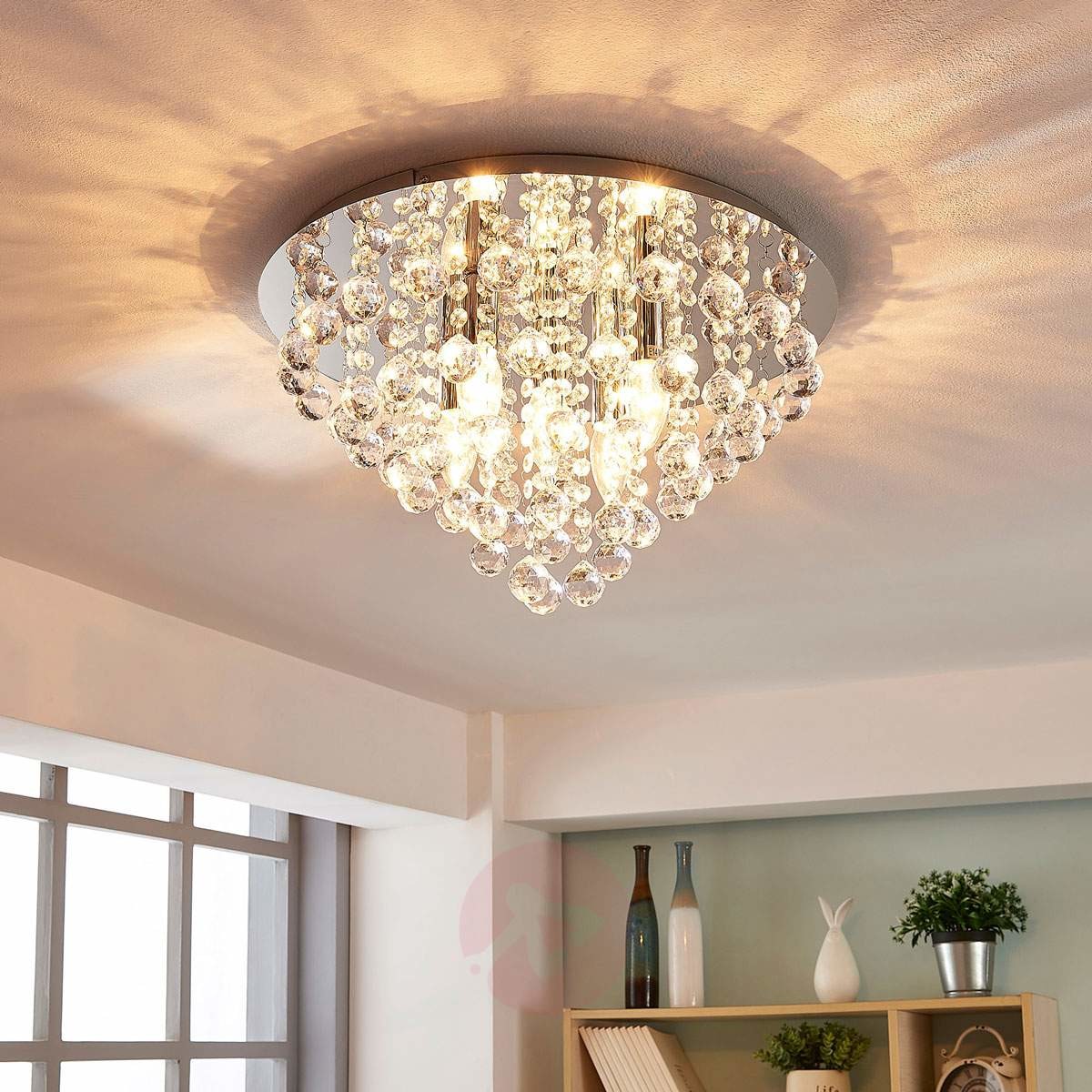 Lampenwelt com Iskrząca lampa sufitowa Annica z chromowaną płytą