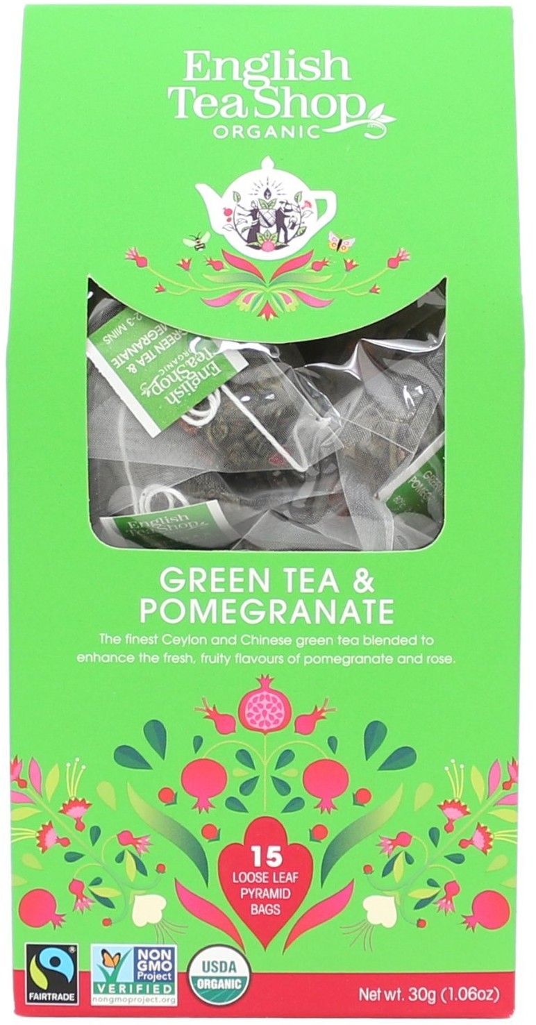 ENGLISH TEA ENGLISH TEA - herbata zielona Green Tea & Pomegranate  15 Piramidek ETGTP15P