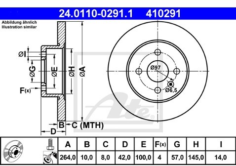 ATE TARCZA HAM 24.0110-0291.1 OPEL ASTRA H TWIN SPORT 1.6 06-, 1.8 05-, MERIVA 1.3CDTI 05-, 1.6 06-, 1.7DTI 03-  24.0110-0291.1