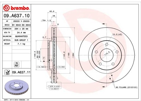 BREMBO Tarcza hamulcowa 09.A637.11