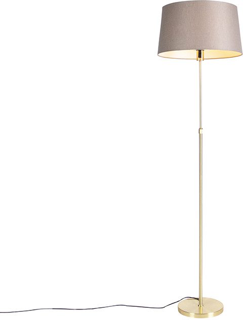 QAZQA Lampa podłogowa regulowana złota/mosiądz klosz lniany szarobrązowy 45cm - Parte