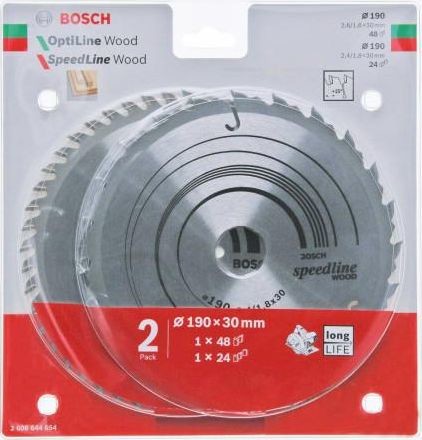 Bosch Piła Tarczowa Dwupak Optiline Wood 190x2,6/1,6x30x48z + Speedline Wood 190x2,4/1,8x30x24z B2608644654 2608644654