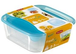 Curver 214136 Fresh' N GB puszki na zapasy 4 hermetyczne kwadratowe tworzywo sztuczne przezroczyste/niebieskie 23 x 23 x 9 cm 08927-051-49