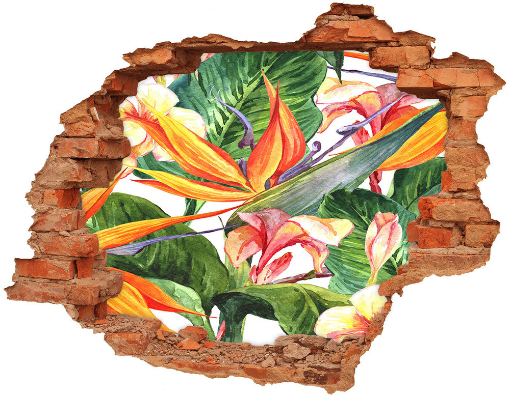 Wallmuralia.pl Naklejka 3D dziura na ścianę Tropikalne kwiaty