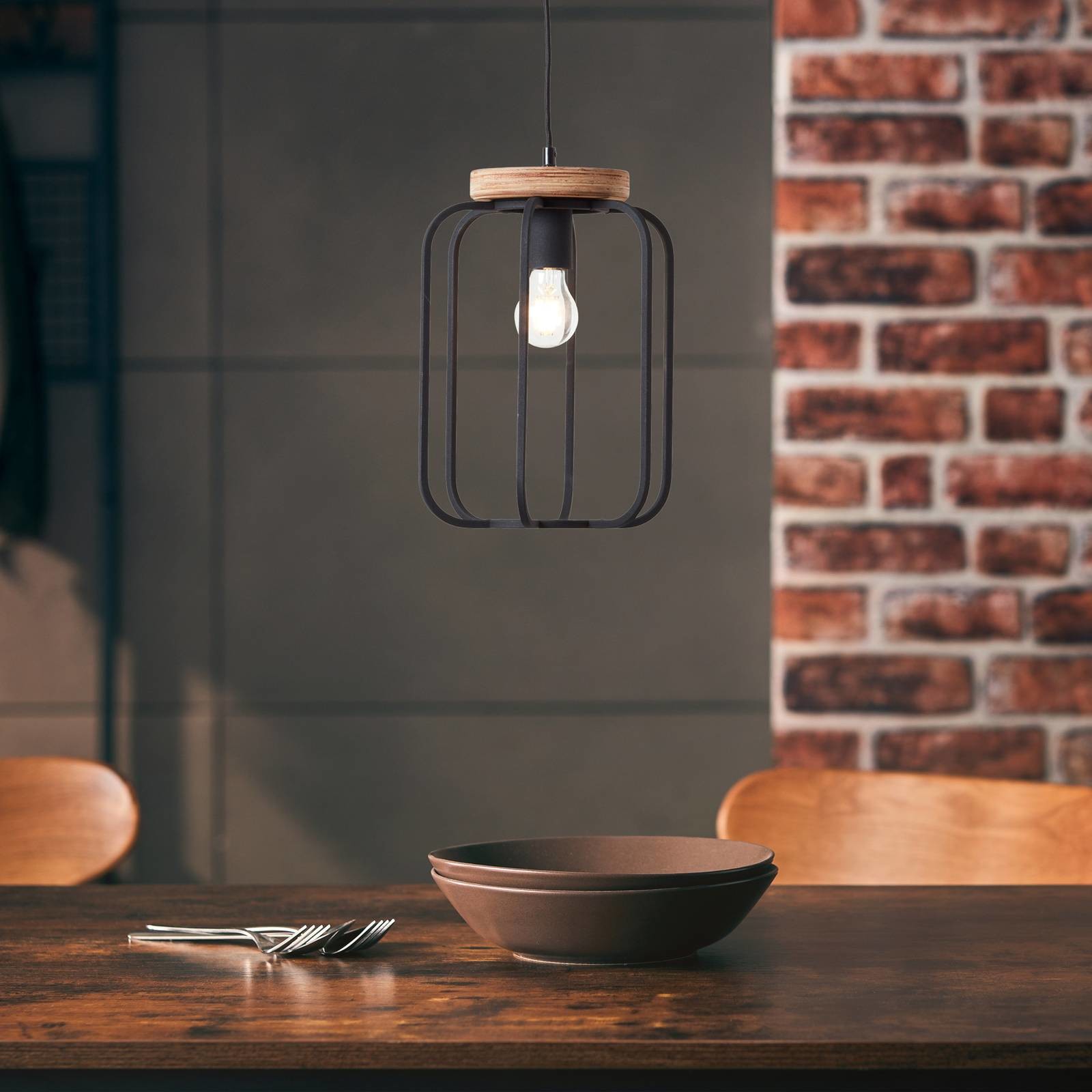 Brilliant Lampa wisząca Tosh z drewnem, 1-pkt.