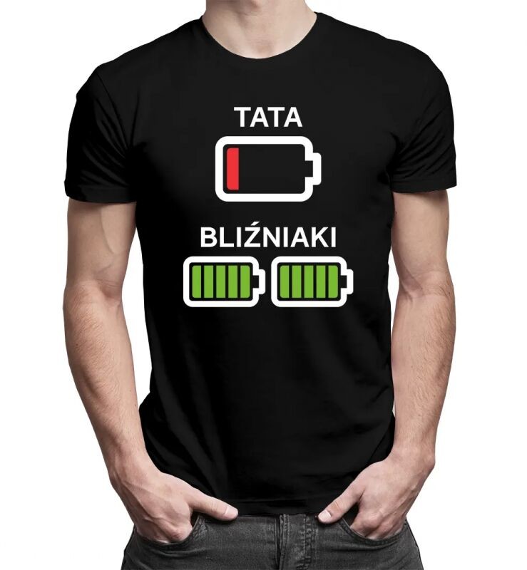 Koszulkowy Tata bliźniaków - baterie - męska koszulka z nadrukiem 13486