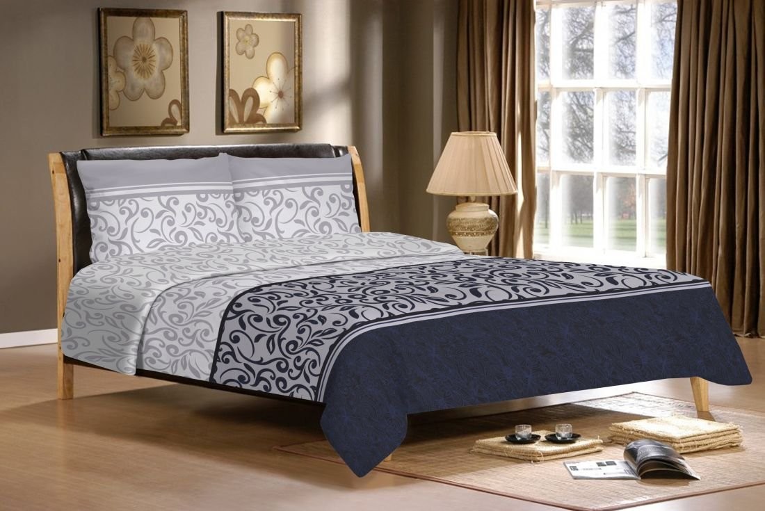 Matex Multitex Pościel flanelowa, biało-szaro-granatowa, 160x200 cm, 2x 70x80 cm