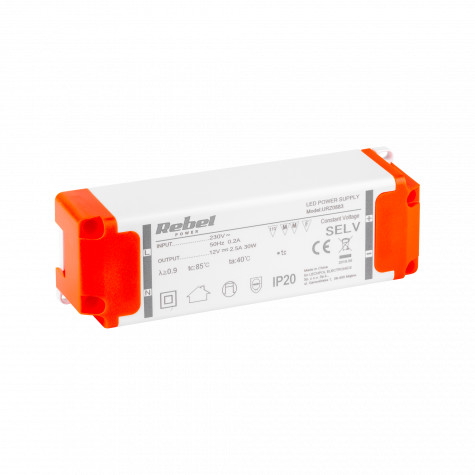 LP Zasilacz REBEL do sznurow diodowych LED 12V 2,5A (YSL36-1202500) 30Watt max.