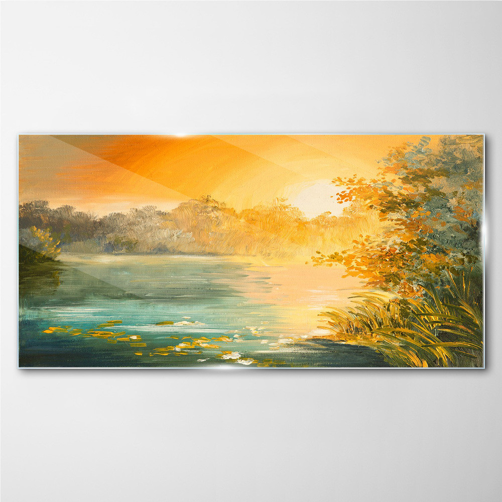 PL Coloray Obraz na Szkle Abstrakcja Jezioro las 100x50cm