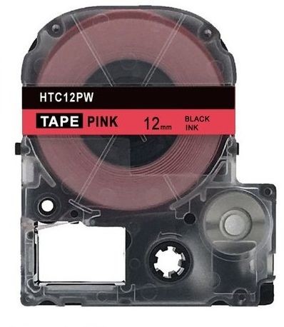 Epson HTC12PW, 12mm x 8m, czarny druk / ružový podkład, taśma zamiennik